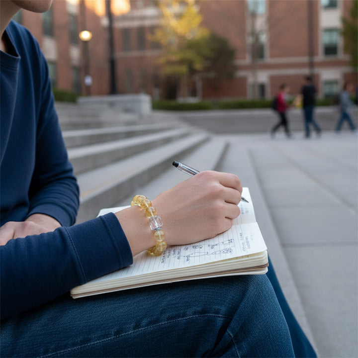 Sweet Clarity – Cube-Cut Citrine & White Crystal Bracelet for Joy, Abundance & Energetic Focus - Mountauk