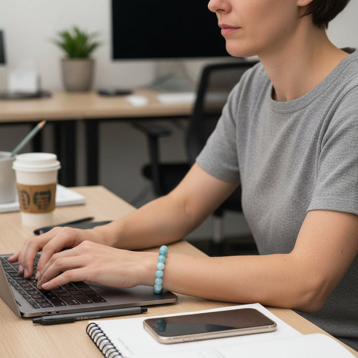 Natural Aquamari Bracelet Single Crystal Elastic Romantic Crystal Yoga Blue Bracelet Woman Jewelry - Mountauk