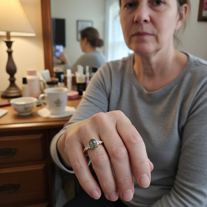 Celestial Flow – Green Quartz & Rutilated Diamond Ring for Abundance, Protection & Heart Chakra Healing - Mountauk