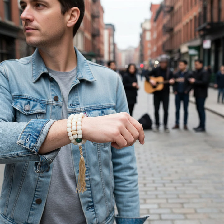 BodhiPulse – Natural White Bodhi 108-Bead Mala for Enlightenment and Mindful Living - Mountauk