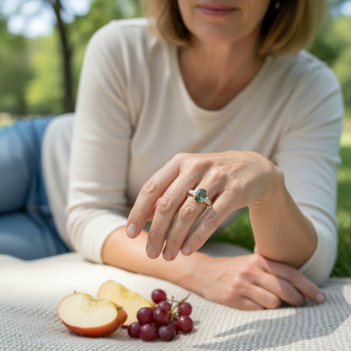Celestial Flow – Green Quartz & Rutilated Diamond Ring for Abundance, Protection & Heart Chakra Healing - Mountauk