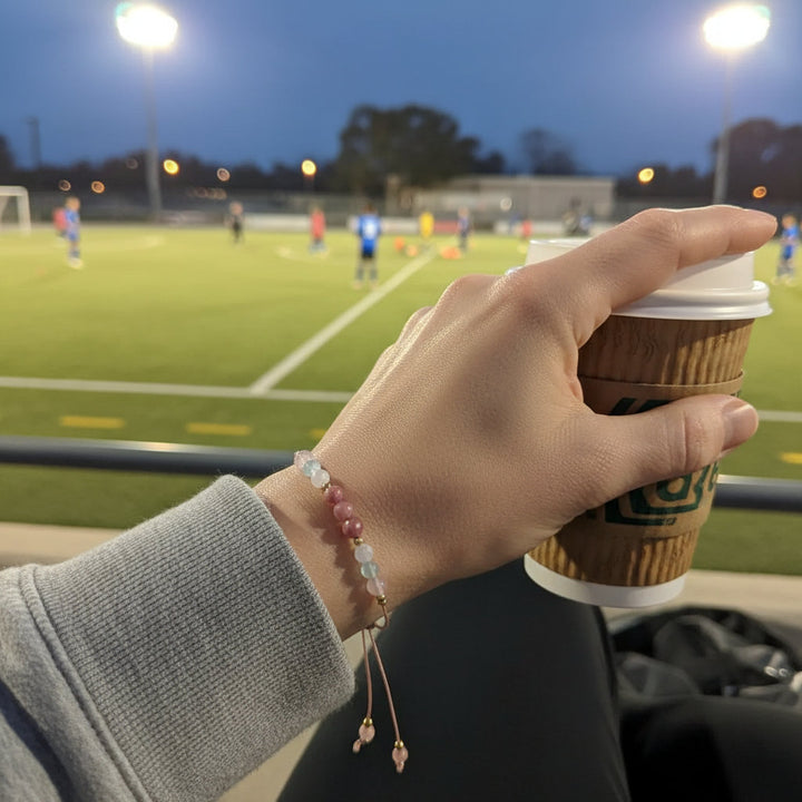 Love embodies crystal bracelet, attract love, self-love, rose quartz, aquamarine, moonstone, rose pyroxene - Mountauk