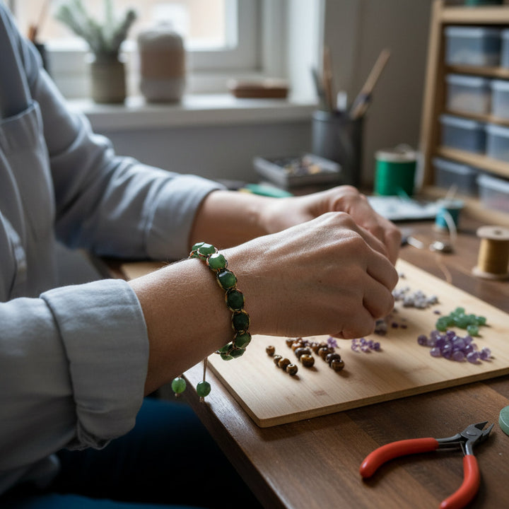 Handmade Natural Tiger Eye Jasper Amethyst Crystal Bracelet for Confidence & Motivation, Health & Vitality. - Mountauk