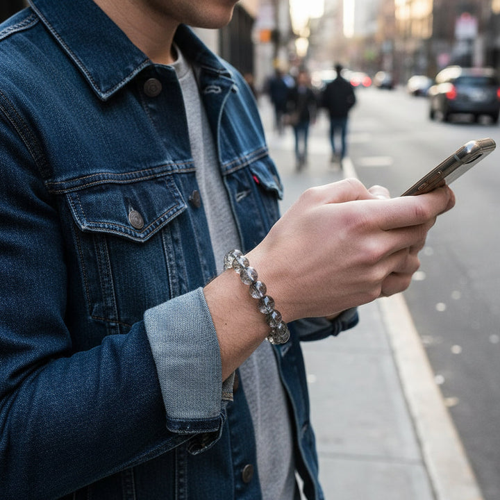 Natural Black Phoenix Feather Quartz Bracelet Fortune Energy Mineral String Woman Amulet Jewelry Healing Gift 1pcs - Mountauk