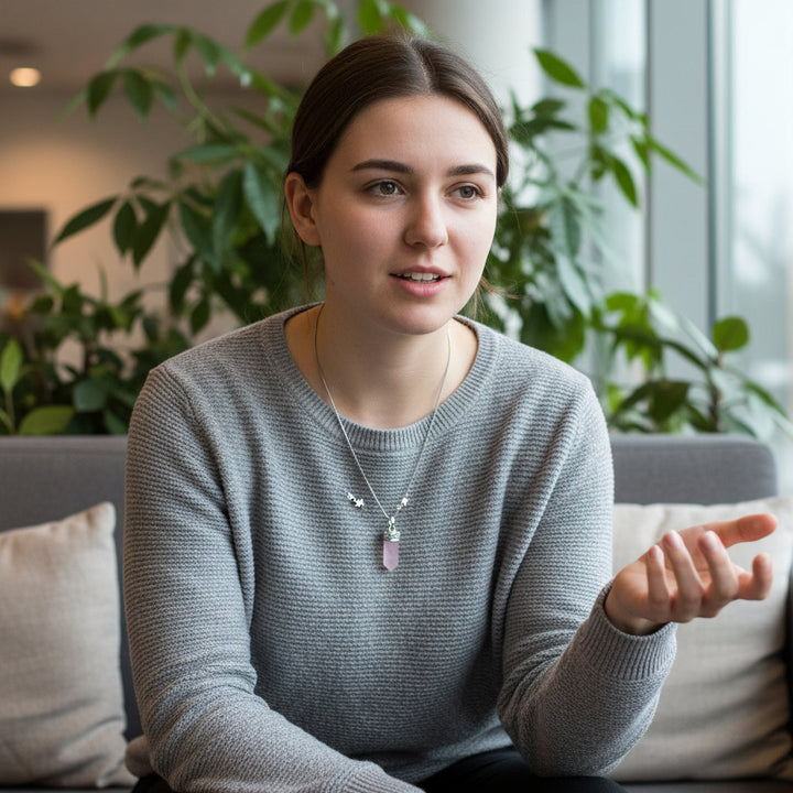 Starlit Heart – Rose Quartz Hexagon Pendant for Love, Harmony & Celestial Balance - Mountauk