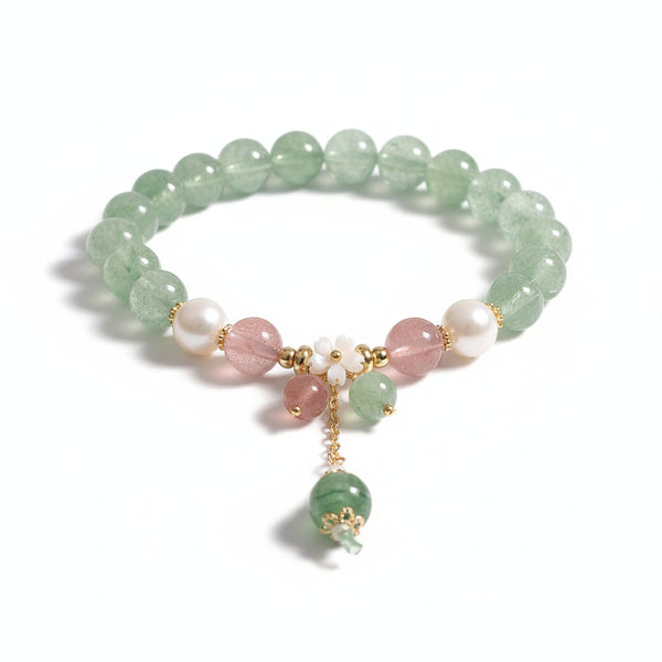 Verdant Bloom – Green Strawberry Quartz Floral Bracelet for Renewal, Creativity & Earth-Heart Harmony - Mountauk