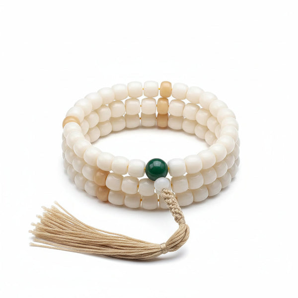 BodhiPulse – Natural White Bodhi 108-Bead Mala for Enlightenment and Mindful Living - Mountauk