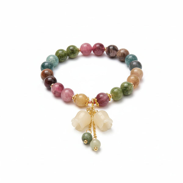 Fashion Natural Stone Bracelet Elegant Lily of the Valley Flower Pendant Elastic Beaded Bracelets for Women Party Jewelry Gift - Mountauk