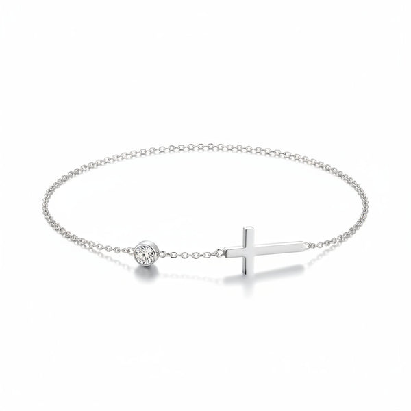 Elegant CZ Crystal Cross Bracelet for Women - Dainty Silver Chain Hand Jewelry - Mountauk
