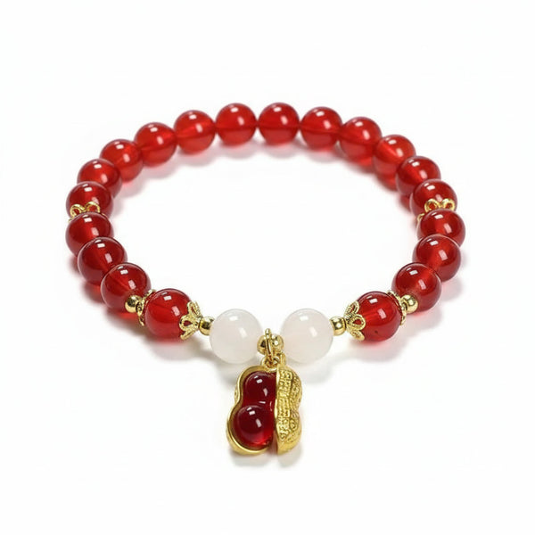 New Year Lucky Beaded Bracelet Elegant Red Beads Peanut Pendant Charm Bangle Chinese Style Jewelry For Women Festival Gifts