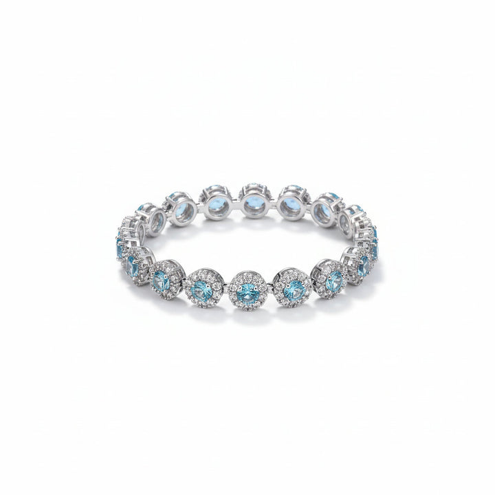 S925 Sterling Silver Sea Blue Zircon Bracelet: Elevate Wisdom with Elegant Wedding Gemstone Bangles for Women. - Mountauk