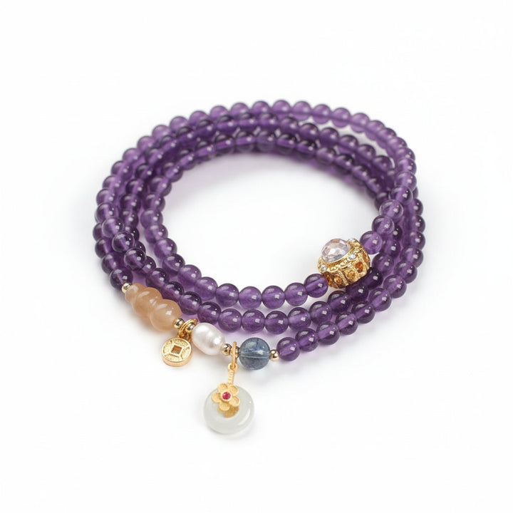 Fortune Bloom – Natural Amethyst & Jade Bracelet for Intuition, Protection Feminine Grace and Celestial Wealth – Garnet & Jade Pixiu Bracelet for Prosperity, Energy Shield & Zodiac Harmony - Mountauk