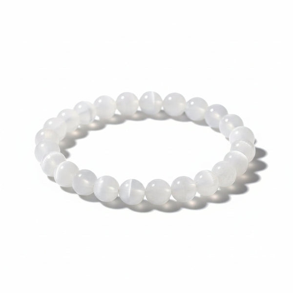 Elegant White Selenite Gemstone Bead Bracelet for Women & Men, 100% Real Gypsum, Yoga Gift - Mountauk