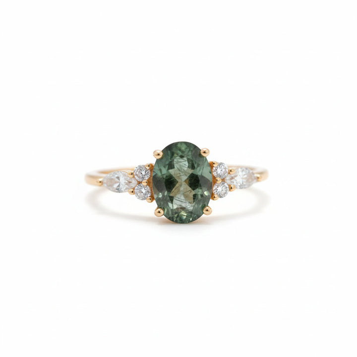 Celestial Flow – Green Quartz & Rutilated Diamond Ring for Abundance, Protection & Heart Chakra Healing - Mountauk