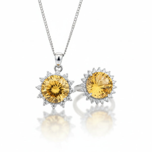 Solar Radiance – Citrine & Diamond Sunburst Jewelry Set for Confidence, Joy & Abundance