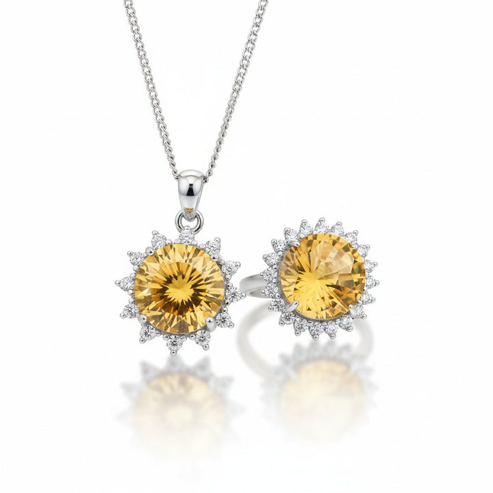 Solar Radiance – Citrine & Diamond Sunburst Jewelry Set for Confidence, Joy & Abundance - Mountauk