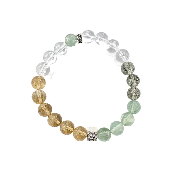 Sky Weavers – Turquoise & Rutilated Green Quartz Bracelet for Intuition, Truth & Emotional Protection
