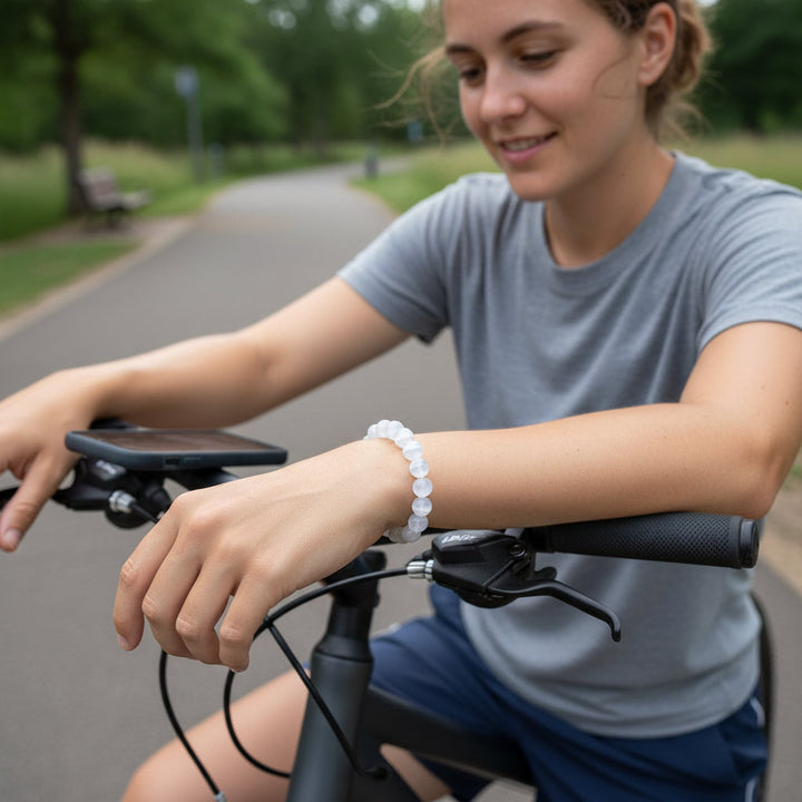 Elegant White Selenite Gemstone Bead Bracelet for Women & Men, 100% Real Gypsum, Yoga Gift - Mountauk