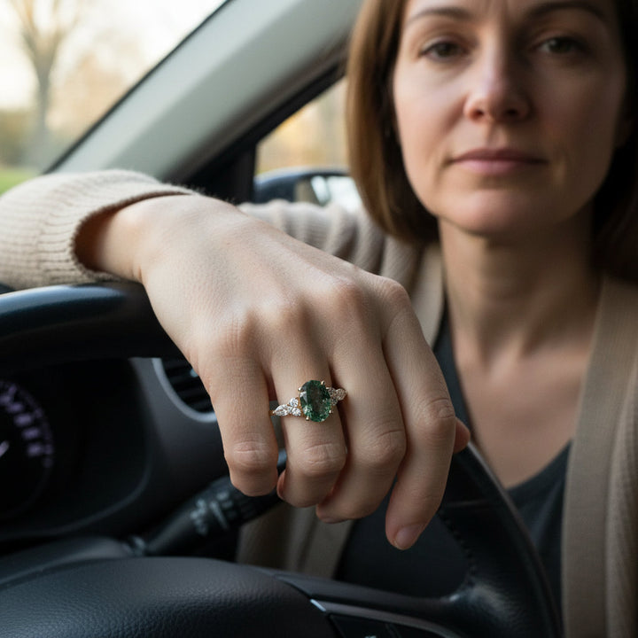 Celestial Flow – Green Quartz & Rutilated Diamond Ring for Abundance, Protection & Heart Chakra Healing - Mountauk