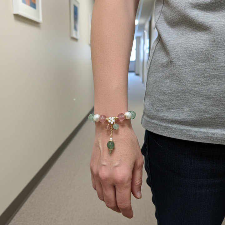 Verdant Bloom – Green Strawberry Quartz Floral Bracelet for Renewal, Creativity & Earth-Heart Harmony - Mountauk