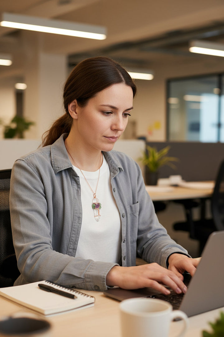Natural Stone Rock Crystal Pendant Reiki Chakra Tree of Life Handmade Wire Wrapped Clear Quartz Pendant for Necklace - Mountauk