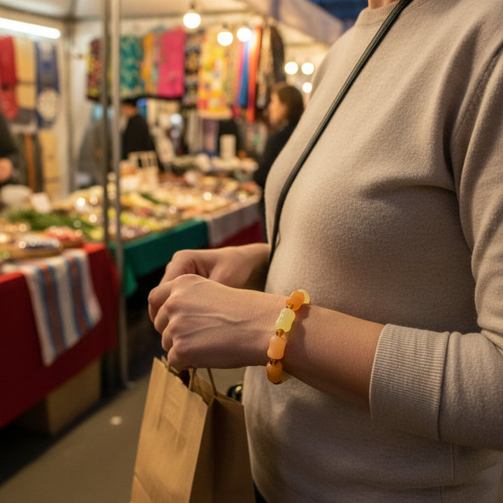 AuroraJade – Golden Silk Jade Charm Bracelet for Celestial Vitality and Grace - Mountauk