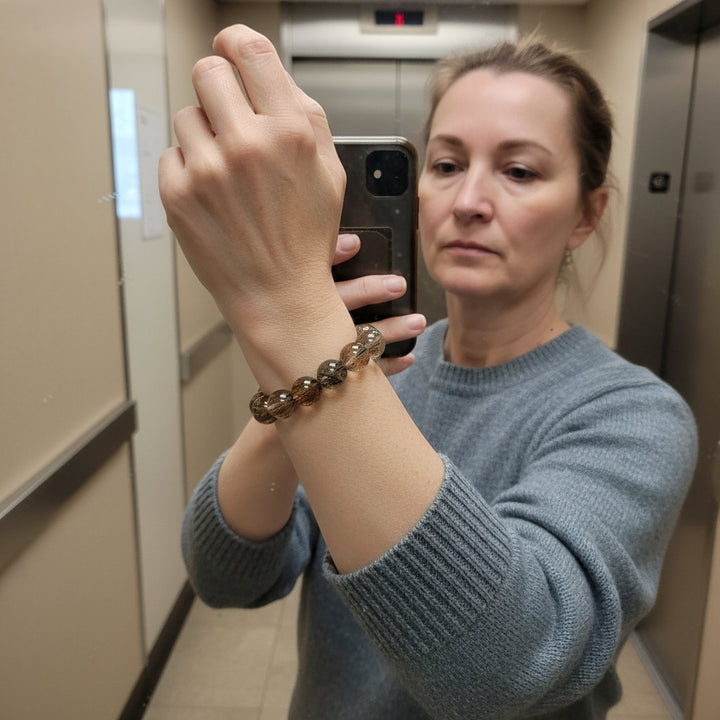 Natural Black Golden Super Seven Crystal Bracelet – Rutilated Quartz Healing Stone, Energy Alignment Jewelry for Women - Mountauk