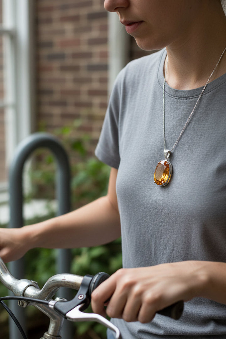 Sunforge – Millennial-Cut Citrine Pendant in 925 Silver for Wealth Activation, Vitality & Celestial Power - Mountauk