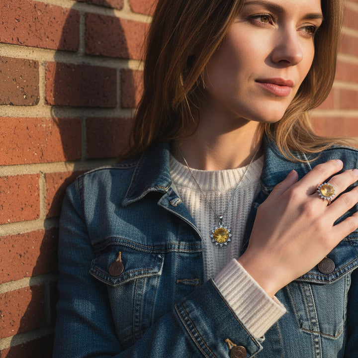 Solar Radiance – Citrine & Diamond Sunburst Jewelry Set for Confidence, Joy & Abundance - Mountauk