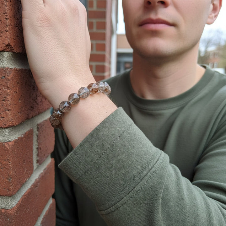 Natural Black Golden Super Seven Quartz Crystal Bead Bracelets Women Fashion Reiki Healing Energy Gemstone Bangles Wrist Jewelry - Mountauk