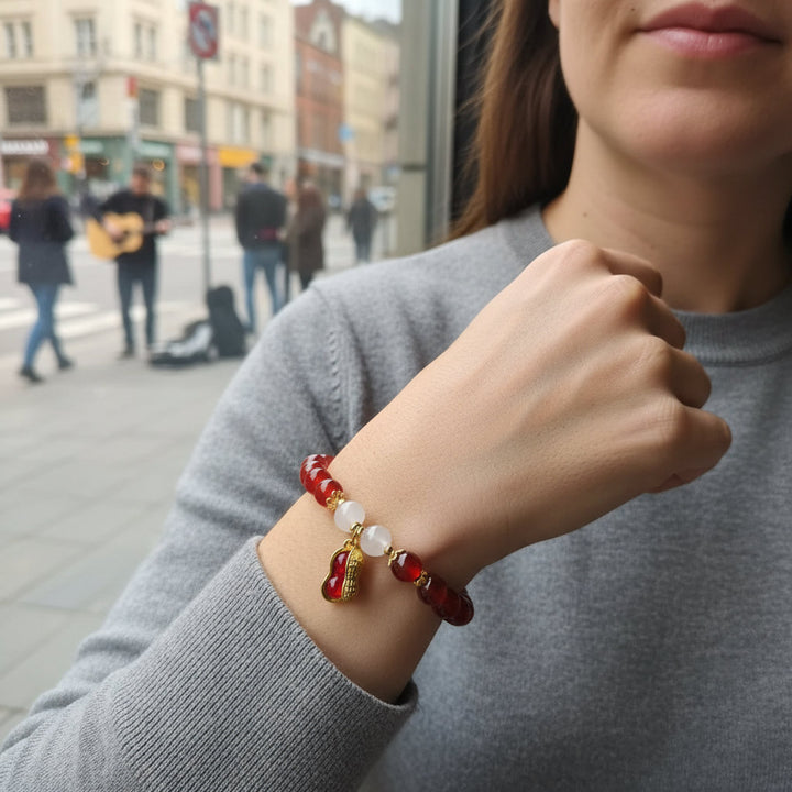 New Year Lucky Beaded Bracelet Elegant Red Beads Peanut Pendant Charm Bangle Chinese Style Jewelry For Women Festival Gifts - Mountauk