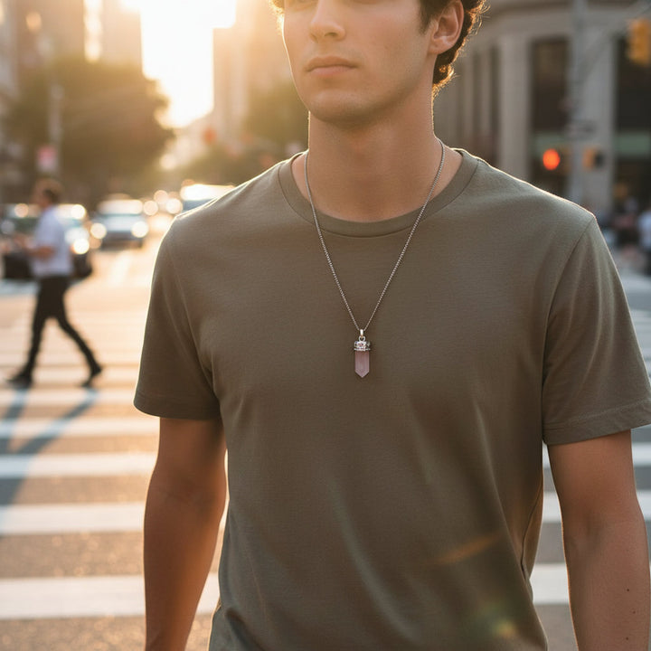 Starlit Heart – Rose Quartz Hexagon Pendant for Love, Harmony & Celestial Balance - Mountauk