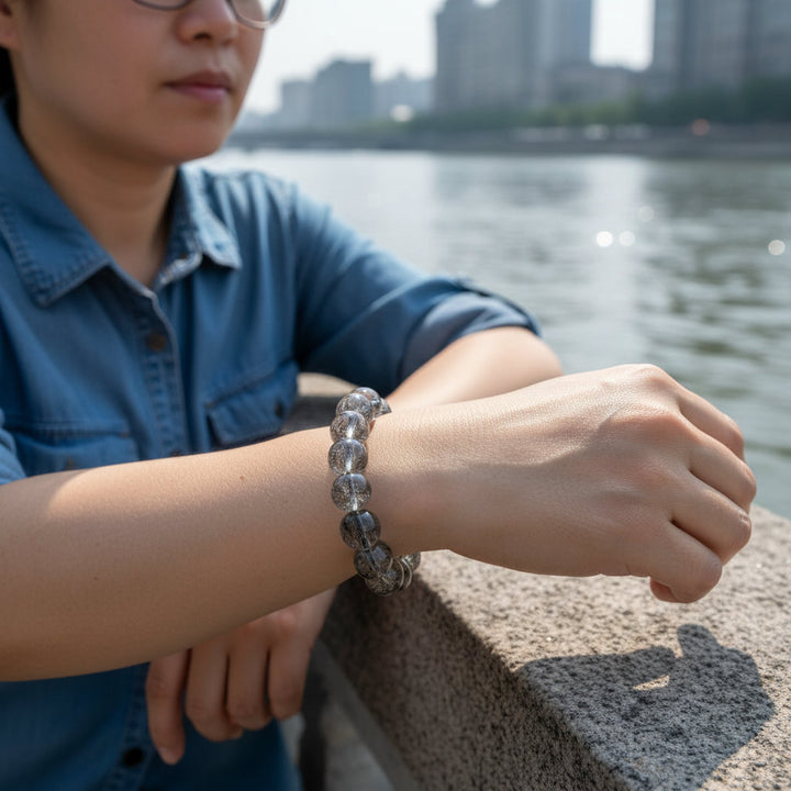 Natural Black Phoenix Feather Quartz Bracelet Fortune Energy Mineral String Woman Amulet Jewelry Healing Gift 1pcs - Mountauk