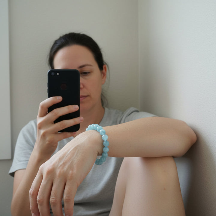 Natural Aquamari Bracelet Single Crystal Elastic Romantic Crystal Yoga Blue Bracelet Woman Jewelry - Mountauk