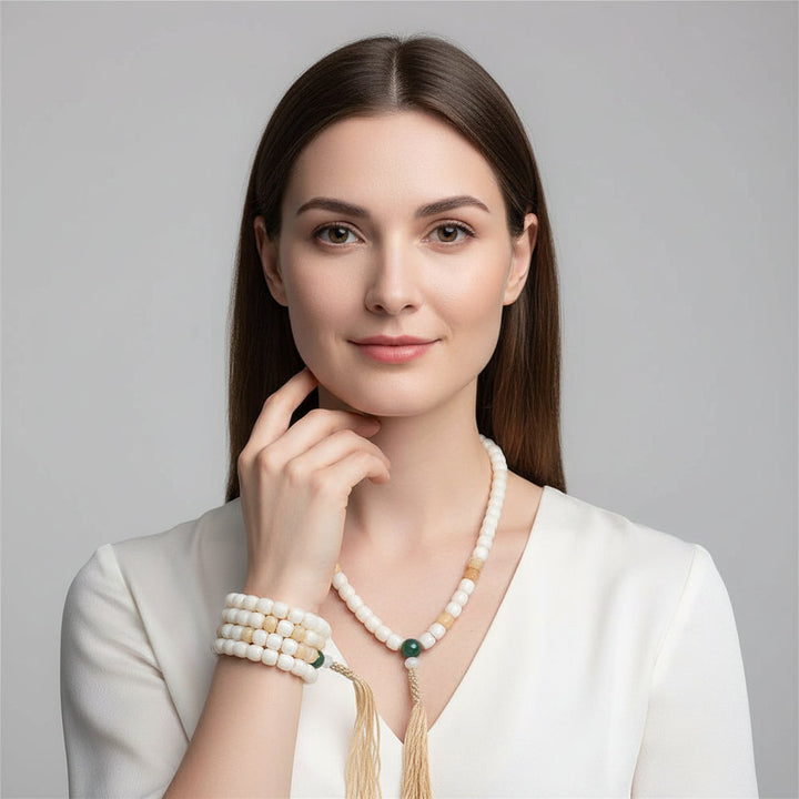 BodhiPulse – Natural White Bodhi 108-Bead Mala for Enlightenment and Mindful Living - Mountauk