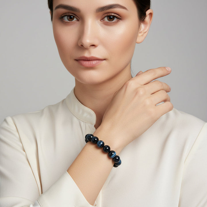 5A+ Lightning Blue Tiger Eye Bracelets Men Highest Quality Natural Stone Round Beads Elasticity Rope Bracelets for Women Jewelry - Mountauk