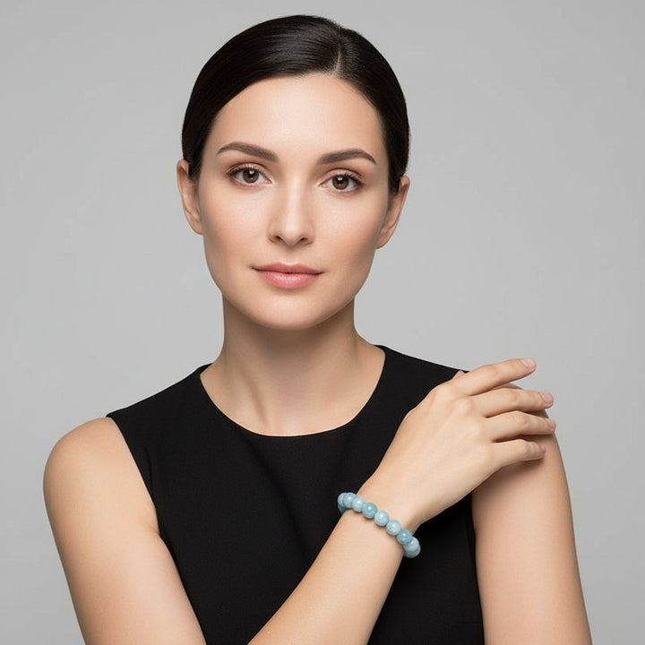 Natural Aquamari Bracelet Single Crystal Elastic Romantic Crystal Yoga Blue Bracelet Woman Jewelry - Mountauk