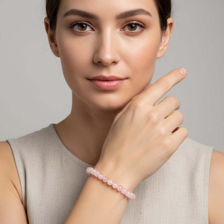 Boho Rose Quartz Love Bracelet: Handmade Bohemian Charm for Summer Beach Romance - Mountauk