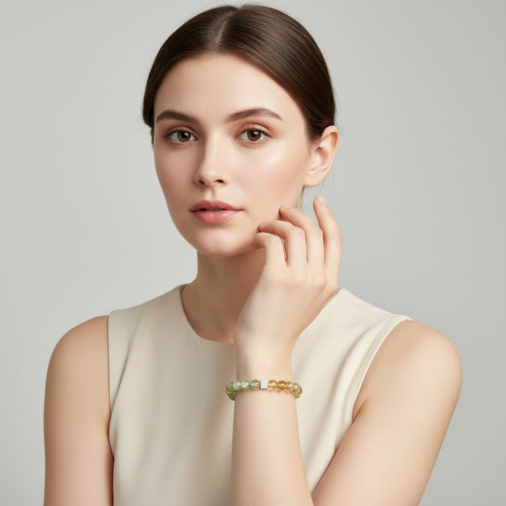 Sky Weavers – Turquoise & Rutilated Green Quartz Bracelet for Intuition, Truth & Emotional Protection - Mountauk