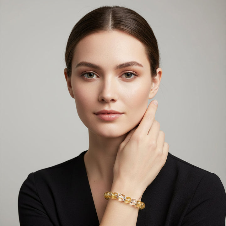 Sweet Clarity – Cube-Cut Citrine & White Crystal Bracelet for Joy, Abundance & Energetic Focus - Mountauk