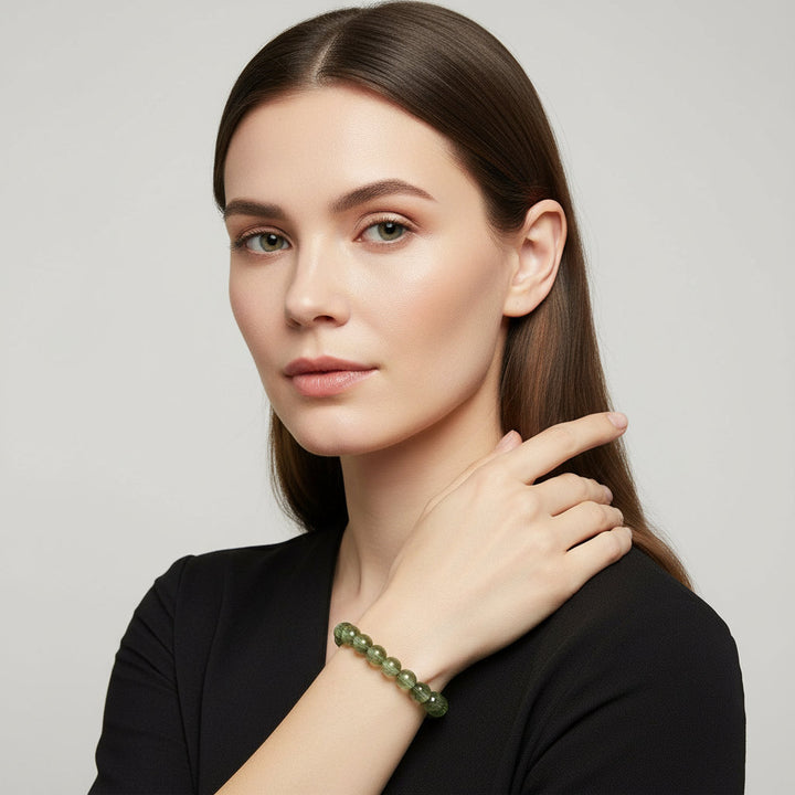 Dragon’s Vein Clarity – Natural Green Quartz & Rutilated Golden Thread Bracelet for Wealth, Intuition & Heart Chakra Healing - Mountauk