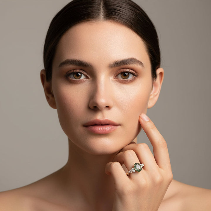 Celestial Flow – Green Quartz & Rutilated Diamond Ring for Abundance, Protection & Heart Chakra Healing - Mountauk