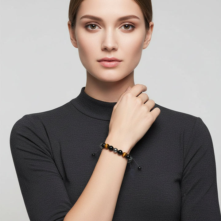 Natural Black Obsidian Hematite Tiger Eye Beads Bracelets Men for Magnetic Health Protection Women Lose Weight Jewelry Gifts - Mountauk