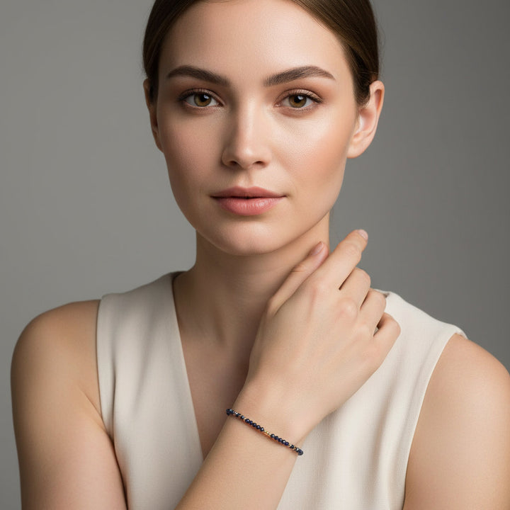 Dainty Sapphire Bracelet in Gold Filled & Sterling Silver, Gemstone Beaded Bracelets for Women, September Birthstone Jewelry - Mountauk