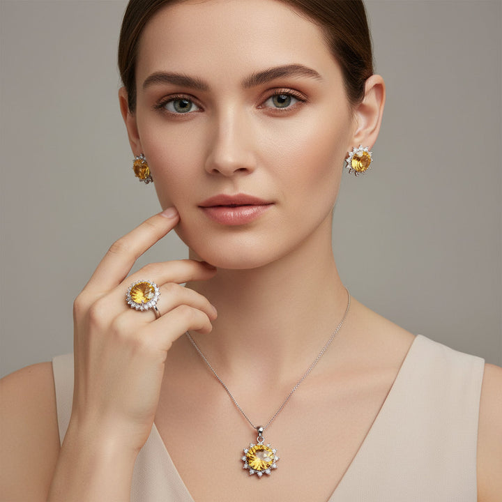Solar Radiance – Citrine & Diamond Sunburst Jewelry Set for Confidence, Joy & Abundance - Mountauk