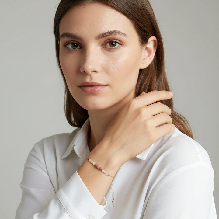 Love embodies crystal bracelet, attract love, self-love, rose quartz, aquamarine, moonstone, rose pyroxene - Mountauk