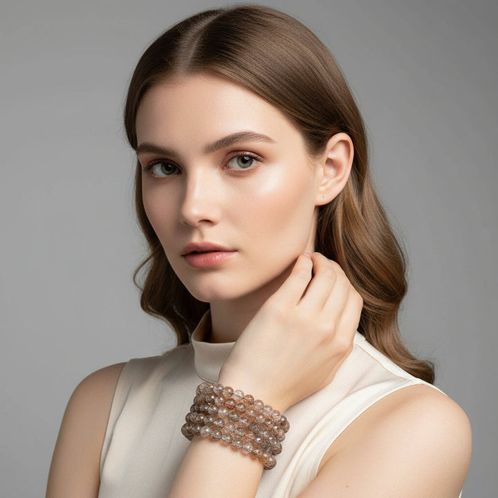 Natural Black Golden Super Seven Quartz Crystal Bead Bracelets Women Fashion Reiki Healing Energy Gemstone Bangles Wrist Jewelry - Mountauk