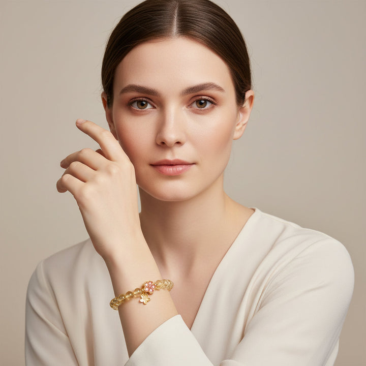 Bloomlight – Citrine Flower Pendant Bracelet for Confidence, Prosperity & Feminine Grace - Mountauk