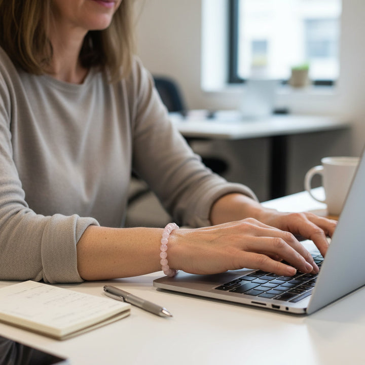 Boho Rose Quartz Love Bracelet: Handmade Bohemian Charm for Summer Beach Romance - Mountauk