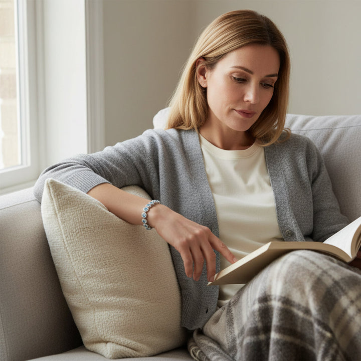 S925 Sterling Silver Sea Blue Zircon Bracelet: Elevate Wisdom with Elegant Wedding Gemstone Bangles for Women. - Mountauk